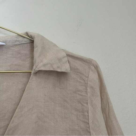 Zara Linen Fringe Bell Sleeve Button Down in Beige - Picture 4 of 6